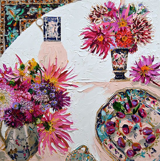 Lucy Doyle - Still life with Dahlias and Plums
